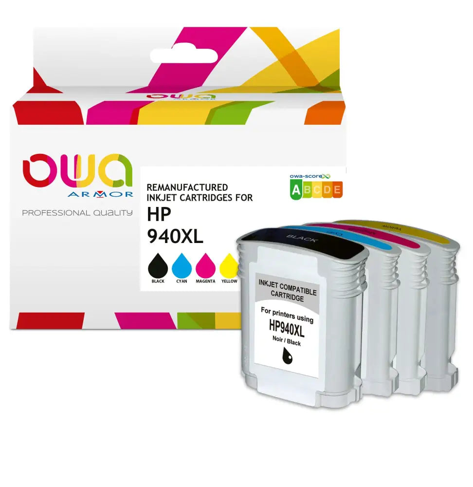 Pack 4 couleurs - HP 940XL - Cartouche compatible - haute capacité - Jet d’encre remanufacturé OWA