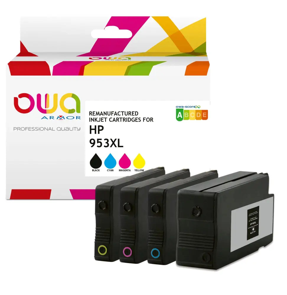 Pack 4 couleurs - HP 953XL - Cartouche compatible - haute capacité - Jet d’encre remanufacturé OWA