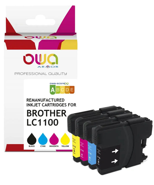 Pack4 - BROTHER LC1100 - Cartouche compatible - Pack 4 Couleurs - Jet d’encre remanufacturé OWA