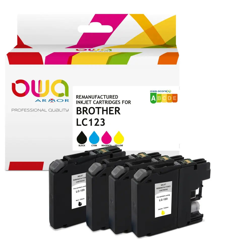 Pack4 - BROTHER LC123 - Cartouche compatible- Pack 4 Couleurs - Jet d’encre remanufacturé OWA