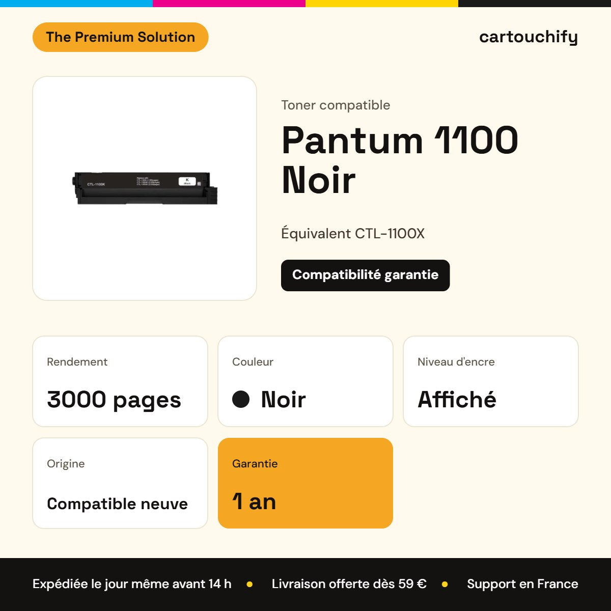 Pantum 1100 Toner Noir compatible équivalent à CTL-1100X : caractéristiques