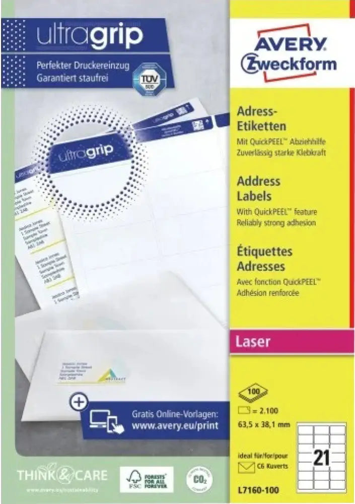 Papier AVERY Etiquettes d’adresse 63,5 x 38,1mm Blanc - Zweckform
