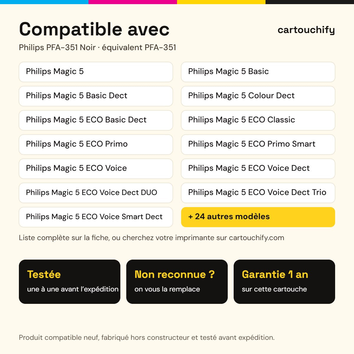 Imprimantes compatibles avec Philips PFA-351 Ruban Noir compatible