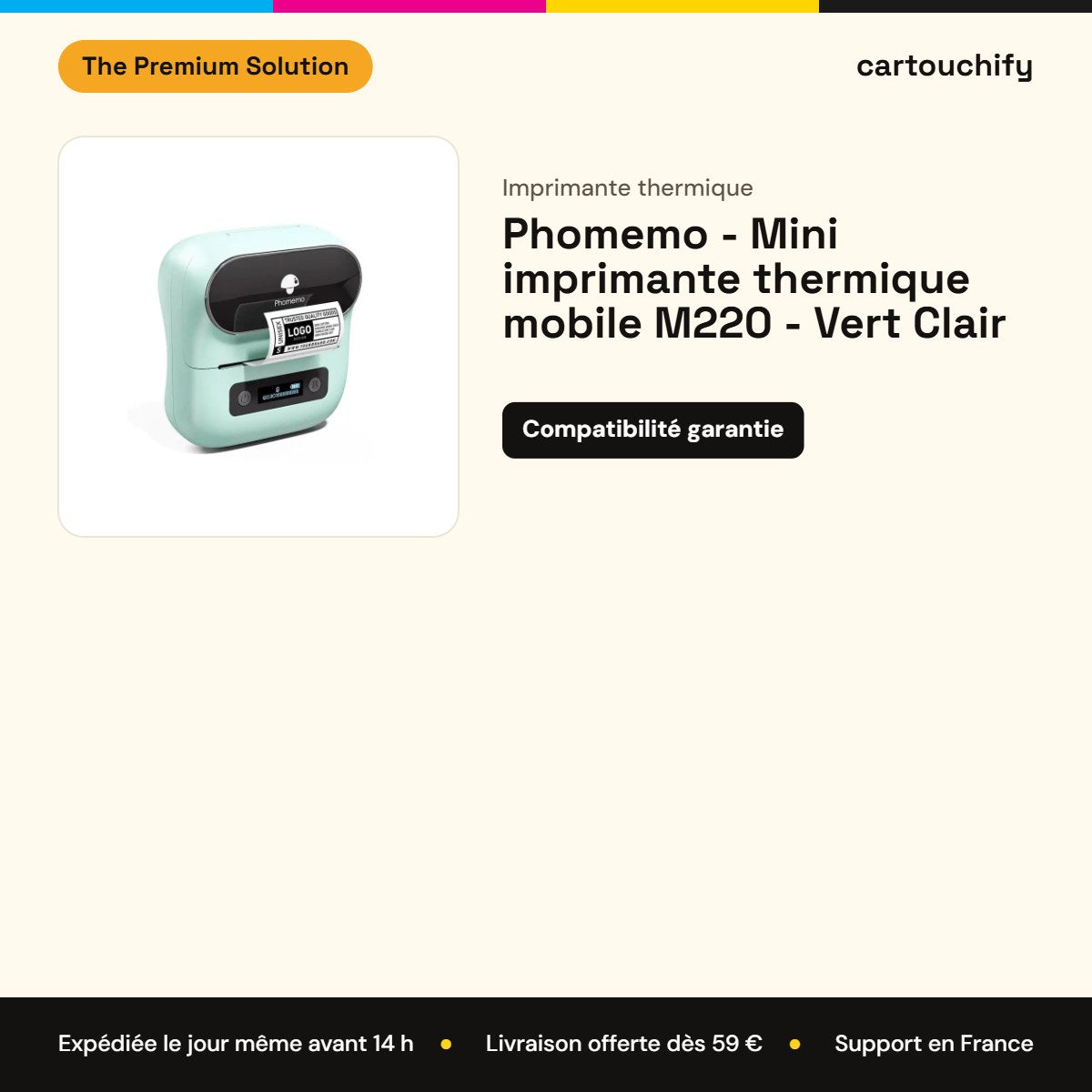 Phomemo - Mini imprimante thermique mobile M220 - Vert Clair : caractéristiques