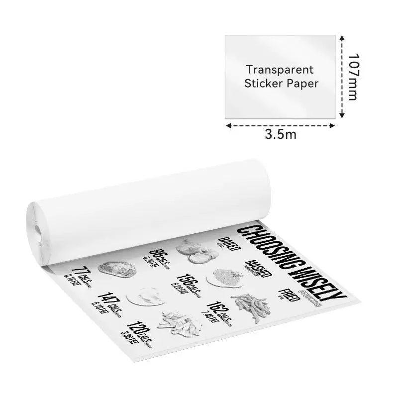 Phomemo - Pack x 3 Rouleaux étiquette continue 107mm x 3.5m - Noir sur Transparent