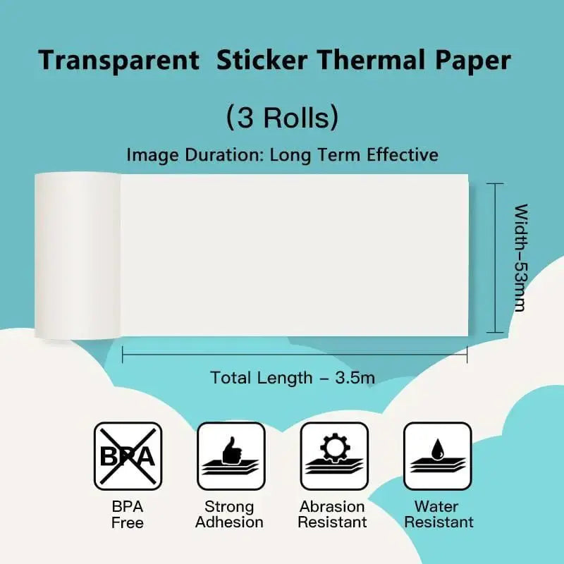 Phomemo - Pack x 3 Rouleaux étiquette continue 50mm x 3.5m - Noir sur Transparent
