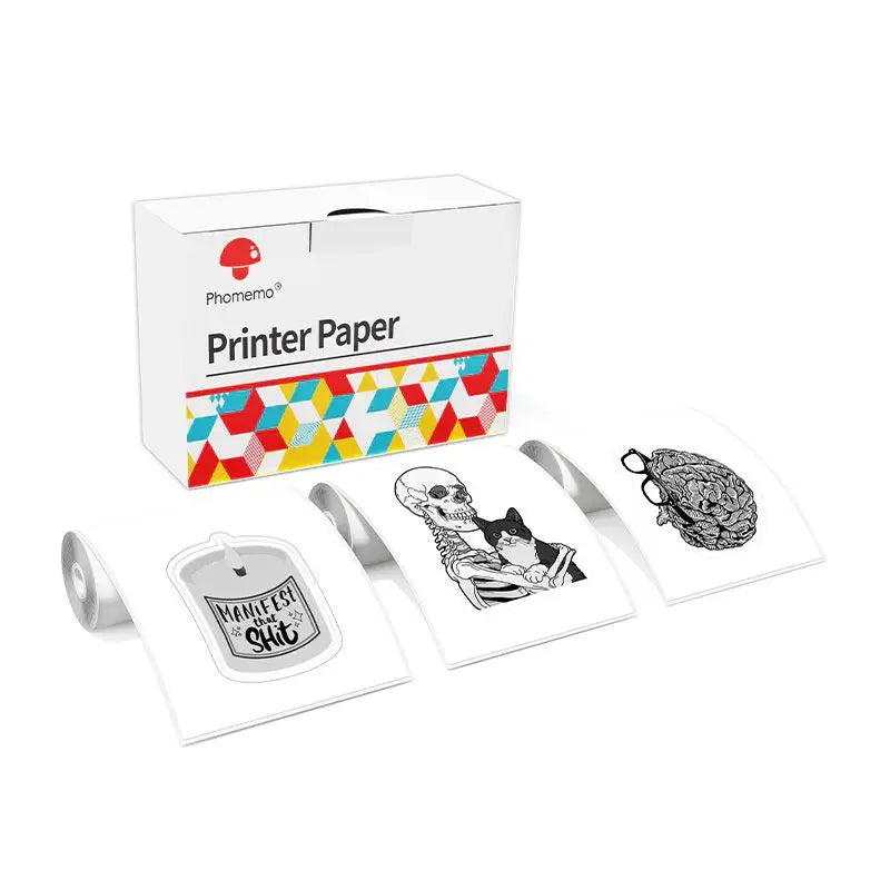 Phomemo - Pack x 3 Rouleaux étiquette continue 50mm 3.5m - Noir sur Blanc - Papier Thermique
