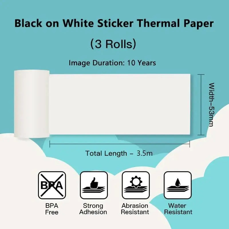 Phomemo - Pack x 3 Rouleaux étiquette continue 50mm x 3.5m - Noir sur Blanc