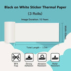 Phomemo - Pack x 3 Rouleaux étiquette continue 50mm 3.5m - Noir sur Blanc - Papier Thermique