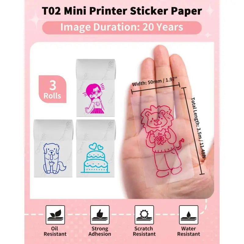Phomemo - Pack x 3 Rouleaux étiquette continue 50mm x 3.5m - Rose/Vert/Bleu sur Transparent