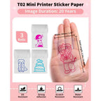 Phomemo - Pack x 3 Rouleaux étiquette continue 50mm 3.5m - Rose/Vert/Bleu sur Transparent - Papier Thermique
