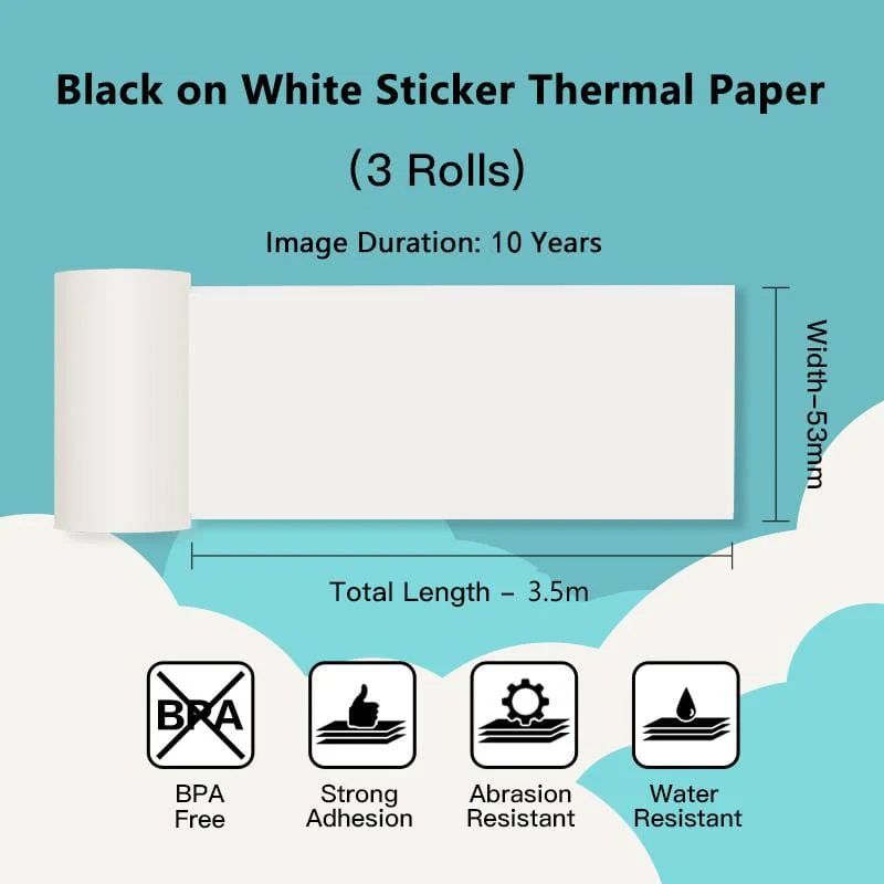 Phomemo - Pack x 3 Rouleaux étiquette continue 50mm x 3.5m - Noir sur Blanc