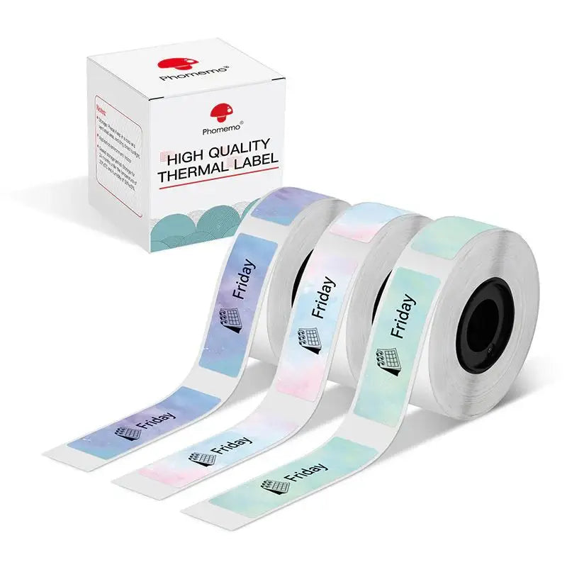 Phomemo - Pack x 3 Rouleaux étiquettes 12x40mm x160 - Noir sur Multicouleur étoile