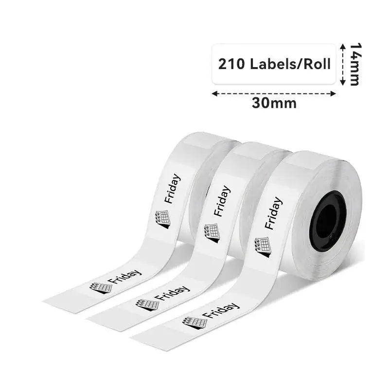 Phomemo - Pack x 3 Rouleaux étiquettes 14x30mm x210 - Noir sur Transparent - Papier Thermique