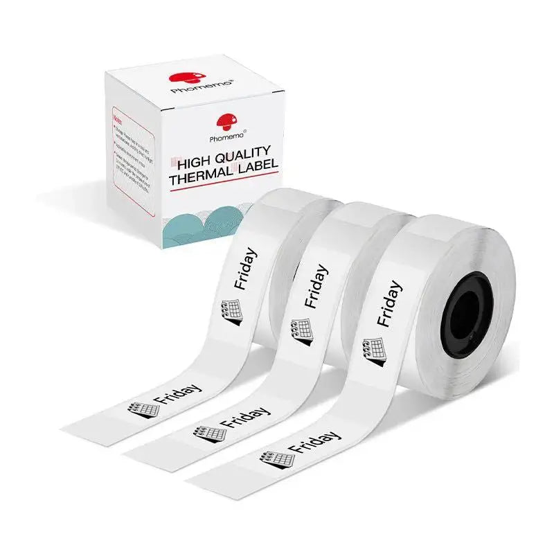 Phomemo - Pack x 3 Rouleaux étiquettes 14x30mm x210 - Noir sur Transparent - Papier Thermique