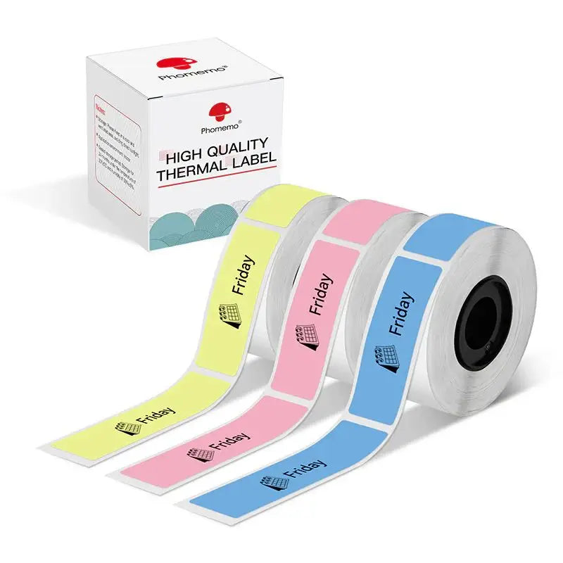 Phomemo - Pack x 3 Rouleaux étiquettes 14x50mm x130 - Noir sur Multicouleur