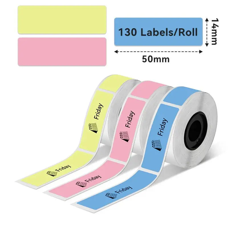 Phomemo - Pack x 3 Rouleaux étiquettes 14x50mm x130 - Noir sur Multicouleur