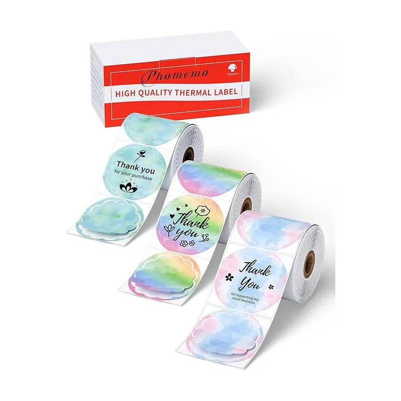 Phomemo - Pack x3 Rouleaux étiquettes Pétal Ronde diam. 50mm x 140 - Mix de couleurs