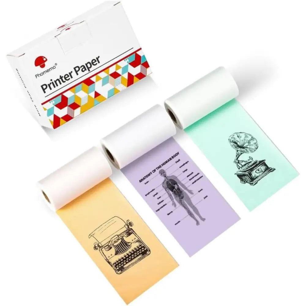 Phomemo - Pack x3 Rouleaux papier adhesif Thermique (50mmx3.5m) - Or / Violet / Vert - Papier