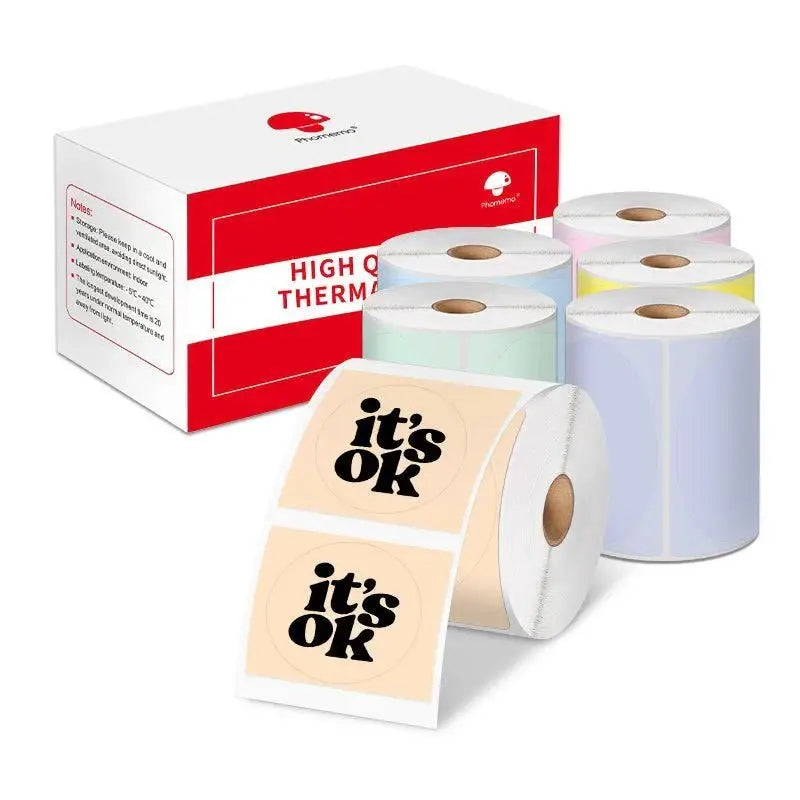 Phomemo - Pack x6 Rouleaux étiquettes Ronde diam. 50mm x 140 - Bleu,Rose,Beige,Violet,Vert,Jaune