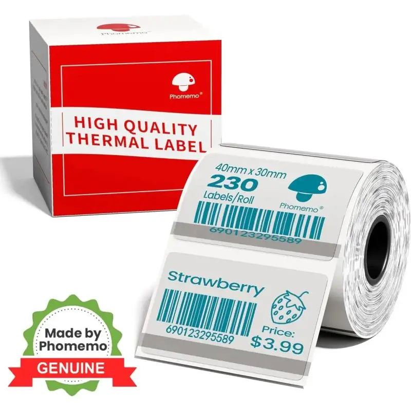 Phomemo - Rouleau étiquettes 40x30mm x 230 - Vert sur Transparent - Papier Thermique