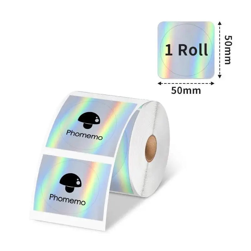 Phomemo - Rouleau étiquettes Ronde diam. 50mm x 140 - Noir sur Holographique