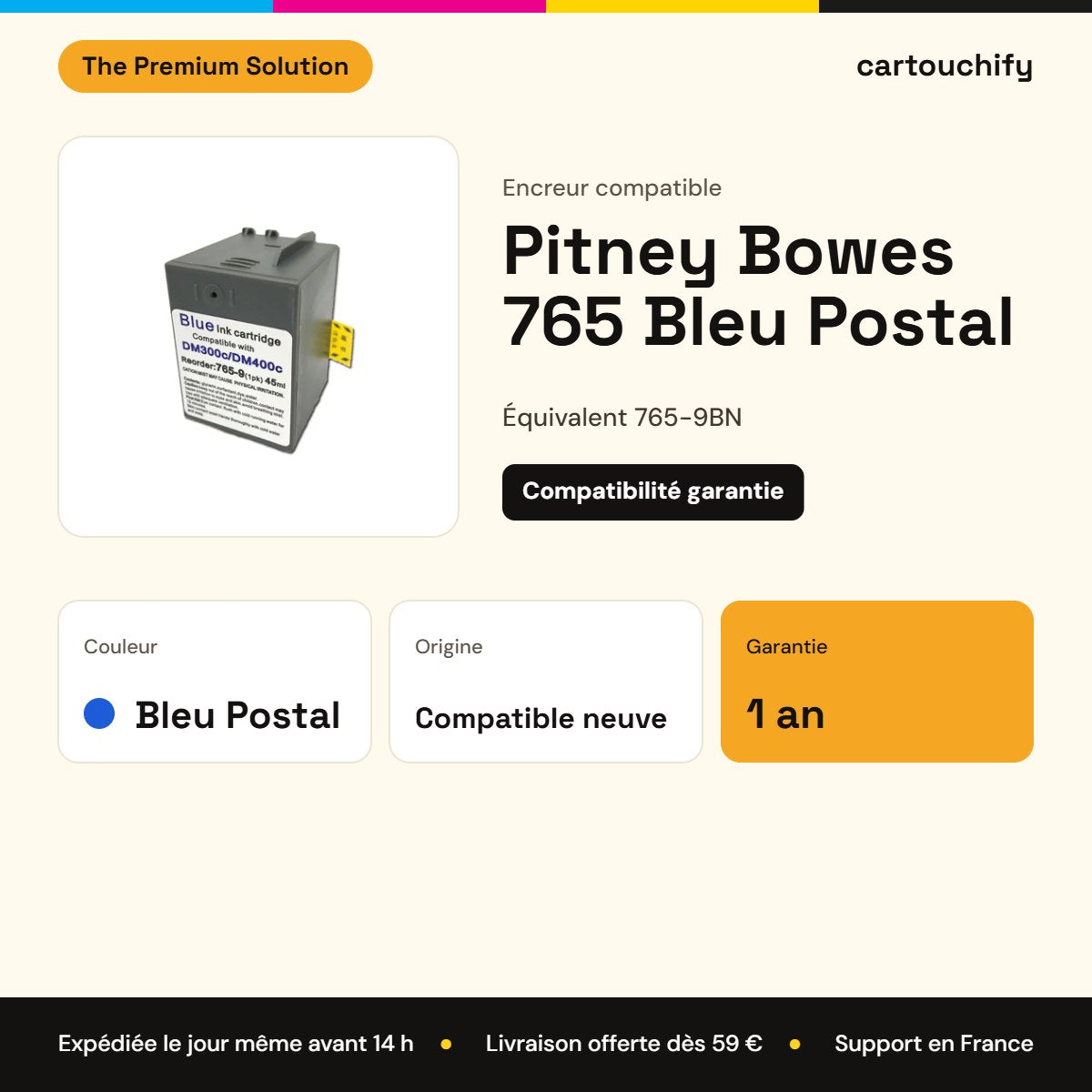 Pitney Bowes 765 Encreur Noir compatible équivalent à 765-9BN : caractéristiques
