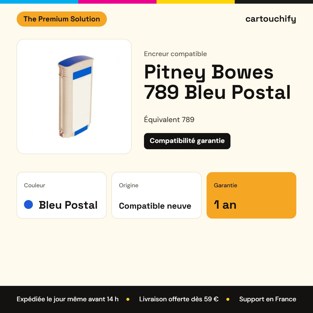 Pitney Bowes 789 Encreur Bleu Postal compatible : caractéristiques