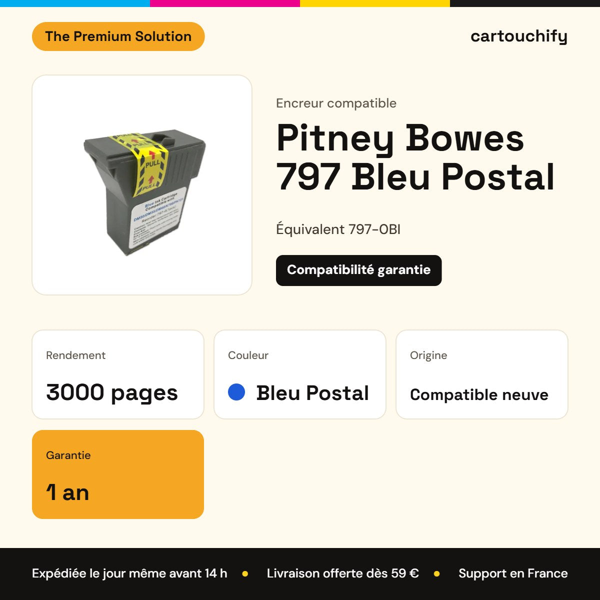 Pitney Bowes 797 Encreur Noir compatible équivalent à 797-0BI : caractéristiques