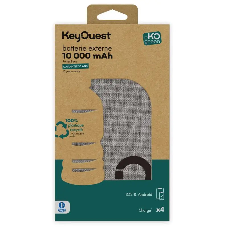 Power Bank eKOgreen recyclé 10 000 mAh - Gris - Batterie portable