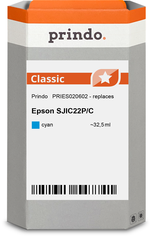 Epson SJIC22P-C Cartouche Cyan compatible équivalent à C33S020602 · Prindo Classic