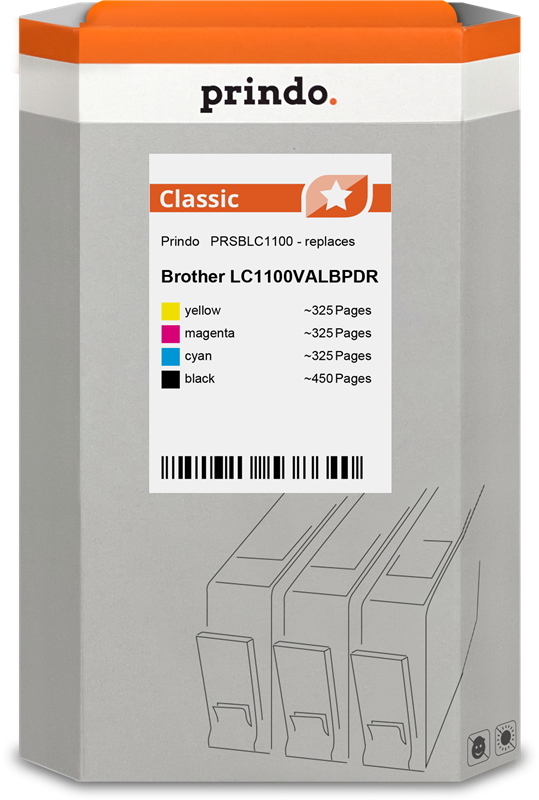 Brother LC-1100 Cartouche Pack 4 Couleurs compatible équivalent à LC1100VALBPDR · Prindo Classic