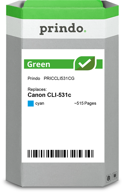 Canon CLI-531c Cartouche Cyan remanufacturé équivalent à 6119C001 · Prindo Green