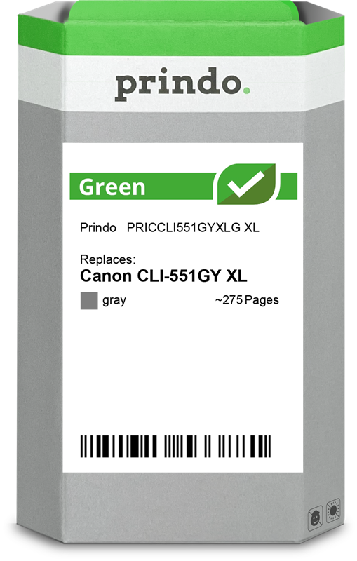 Canon CLI-551GY XL Cartouche Gris remanufacturé équivalent à 6447B001 · Prindo Green