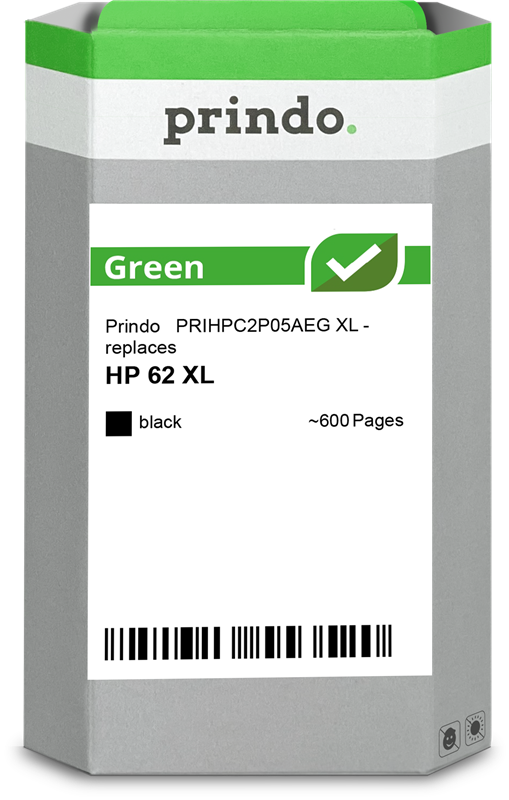 HP 62 XL Cartouche Noir remanufacturé équivalent à C2P05AE · Prindo Green