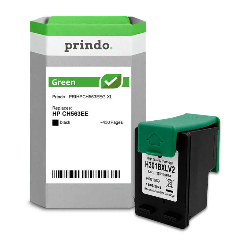HP 301 XL Cartouche Noir remanufacturé équivalent à CH563EE · Prindo Green