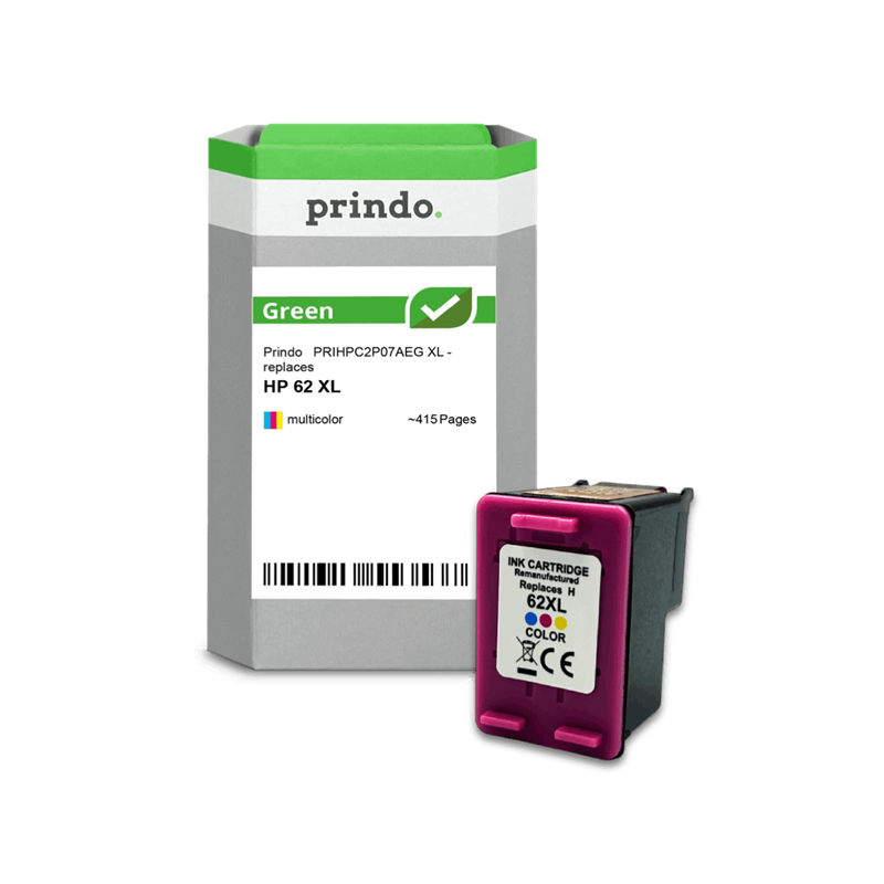 HP 62 XL Cartouche Tricolore remanufacturé équivalent à C2P07AE · Prindo Green