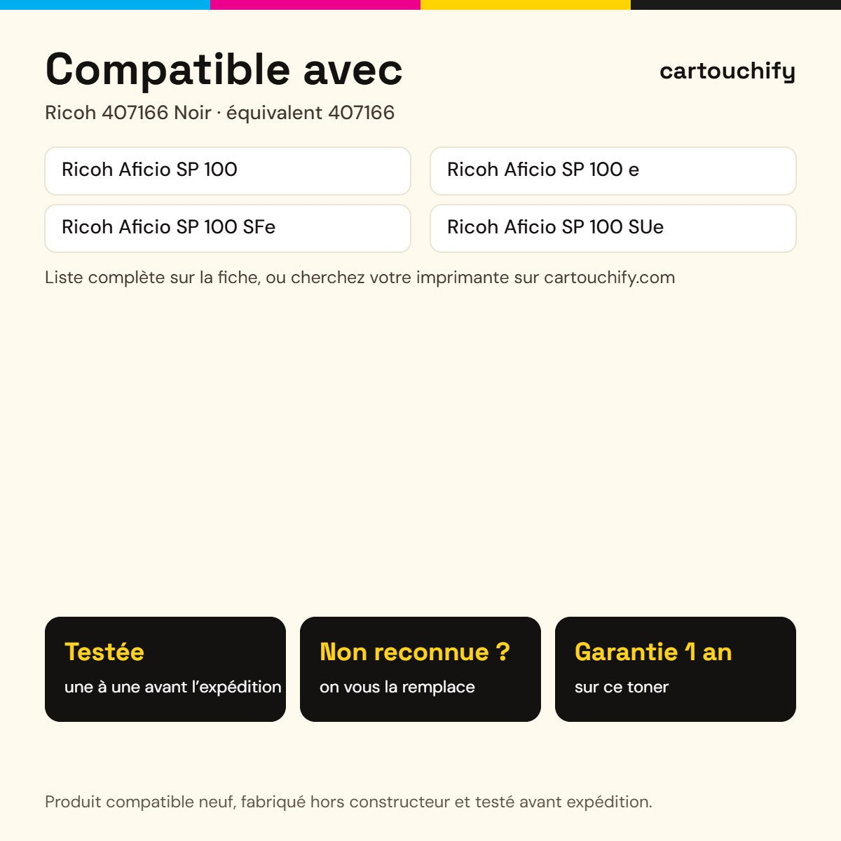 Imprimantes compatibles avec Ricoh 407166 Toner Noir compatible