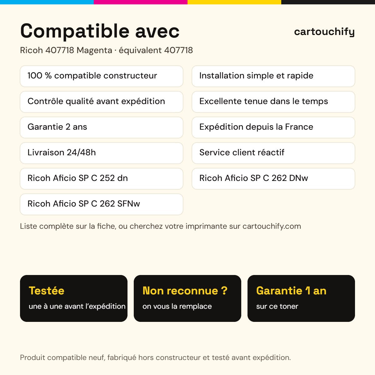 Imprimantes compatibles avec Ricoh 407718 Toner Magenta compatible