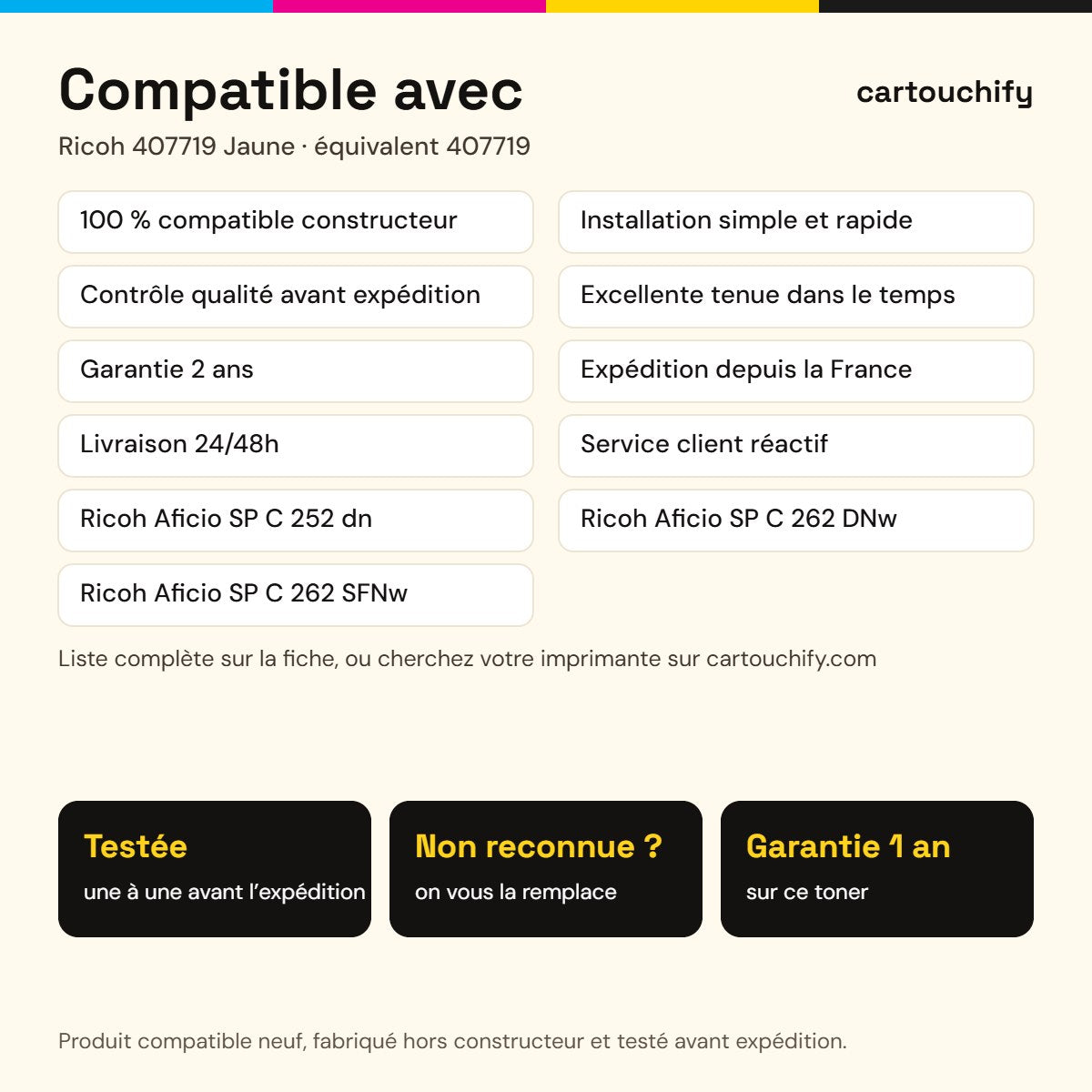 Imprimantes compatibles avec Ricoh 407719 Toner Jaune compatible