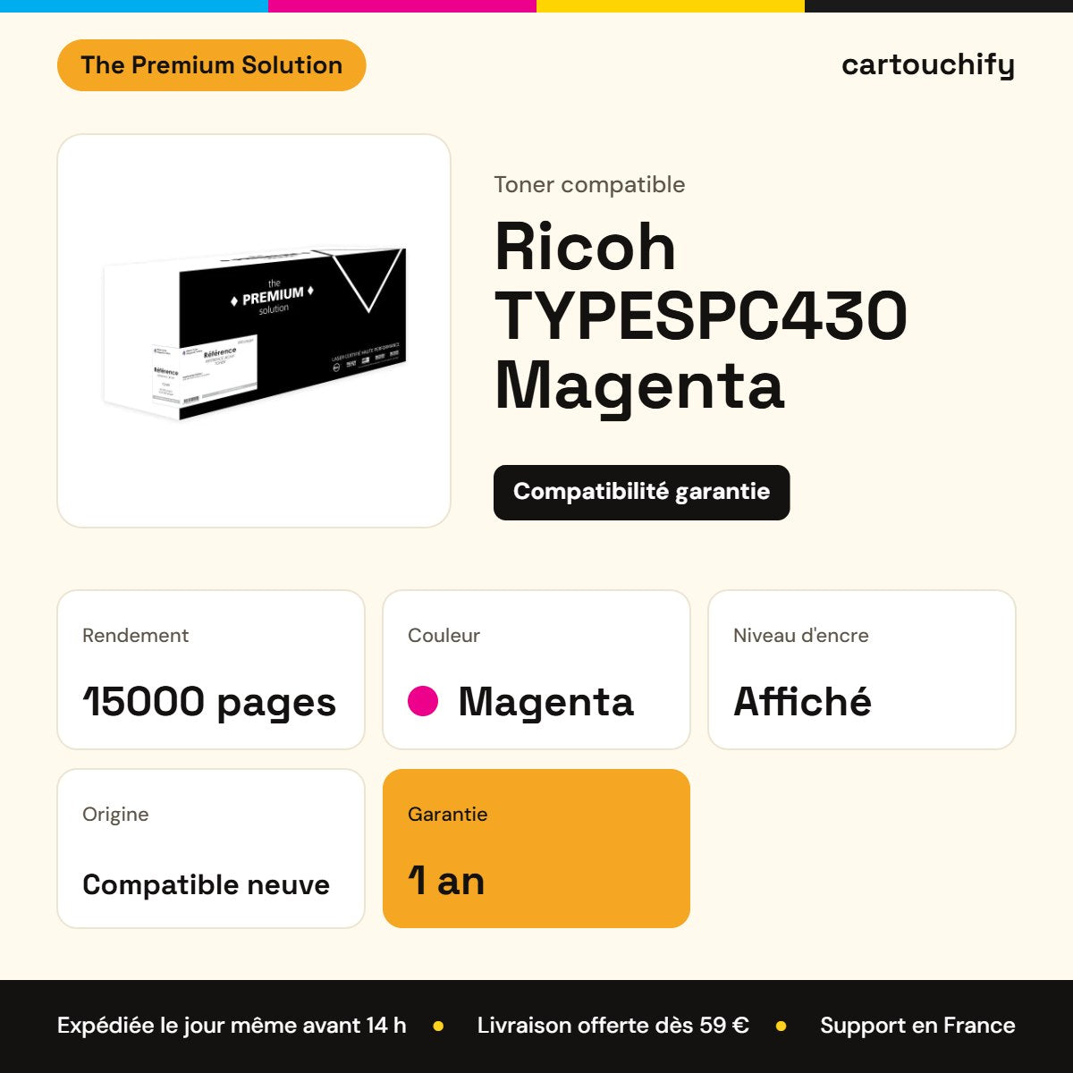 Ricoh TYPESPC430 Toner Magenta compatible équivalent à 821076 : caractéristiques