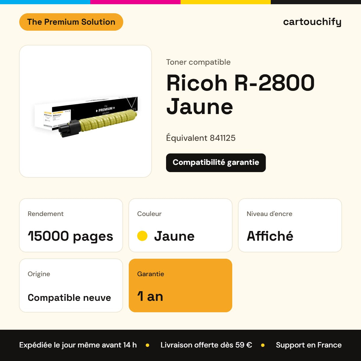 Ricoh R-2800 Toner Jaune compatible équivalent à 841125 : caractéristiques