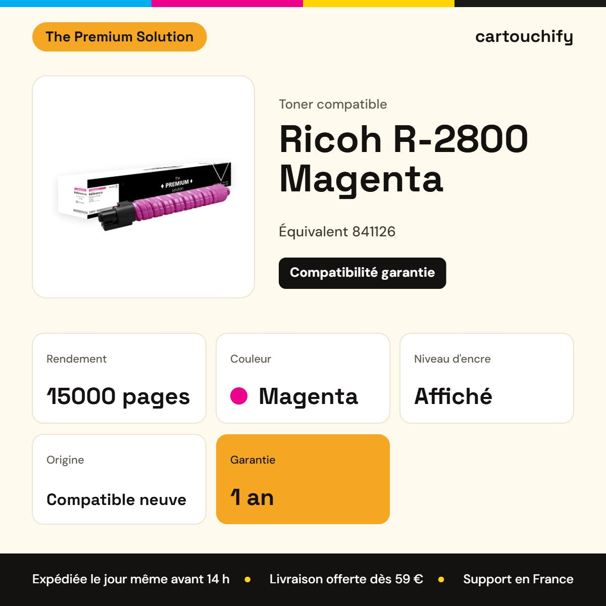 Ricoh R-2800 Toner Magenta compatible équivalent à 841126 : caractéristiques