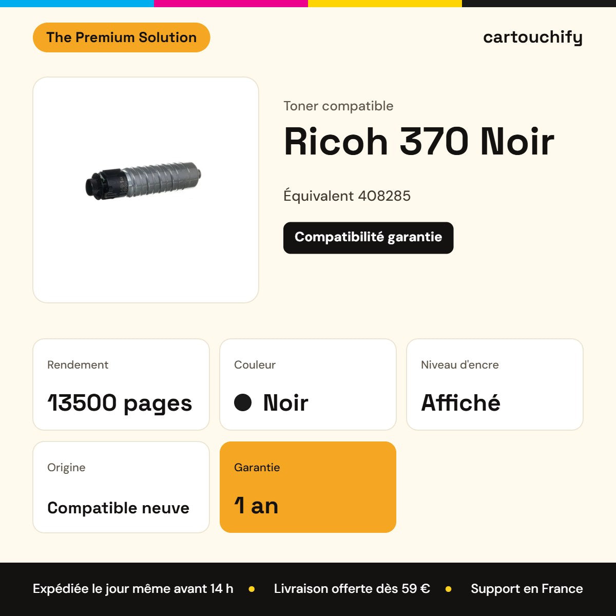 Ricoh 370 Toner Noir compatible équivalent à 842610 : caractéristiques