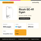 Ricoh GC-41 Cartouche Cyan compatible équivalent à 405766, GC41CL : caractéristiques