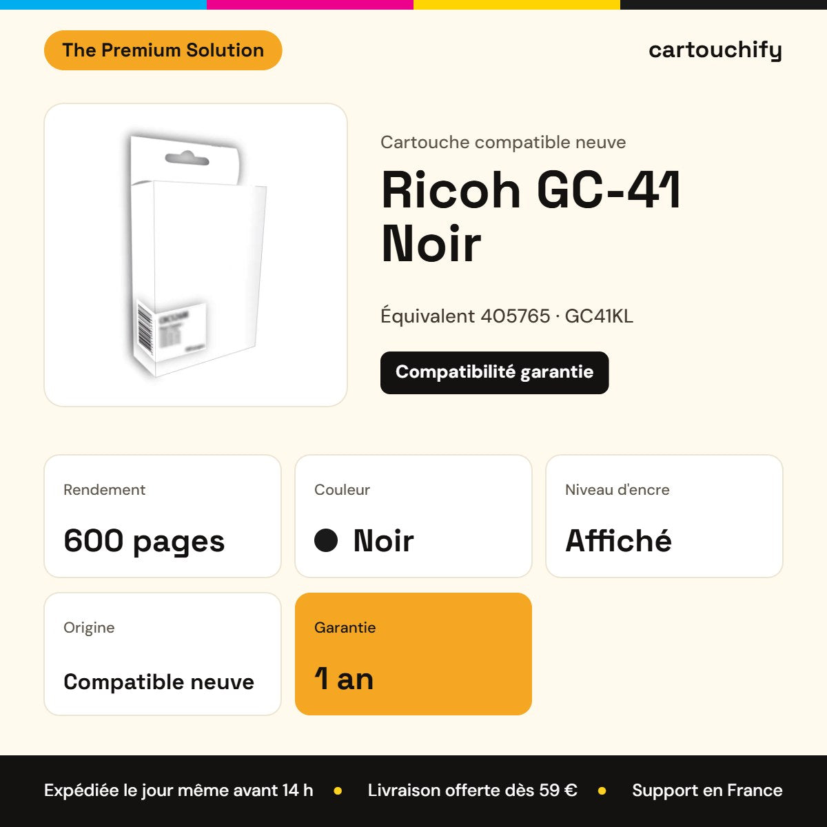 Ricoh GC-41 Cartouche Noir compatible équivalent à 405765, GC41KL : caractéristiques