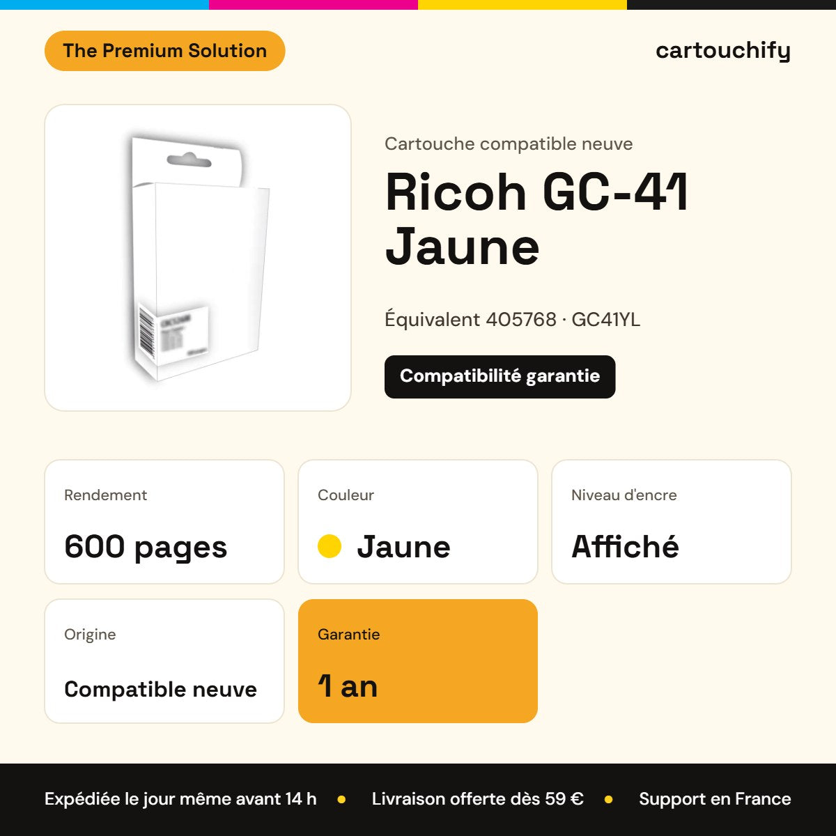 Ricoh GC-41 Cartouche Jaune compatible équivalent à 405768, GC41YL : caractéristiques