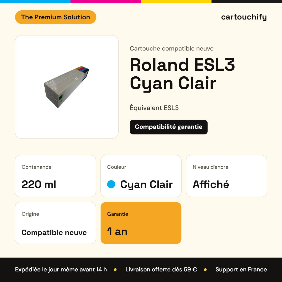 Roland ESL3 Cartouche Cyan Clair compatible : caractéristiques