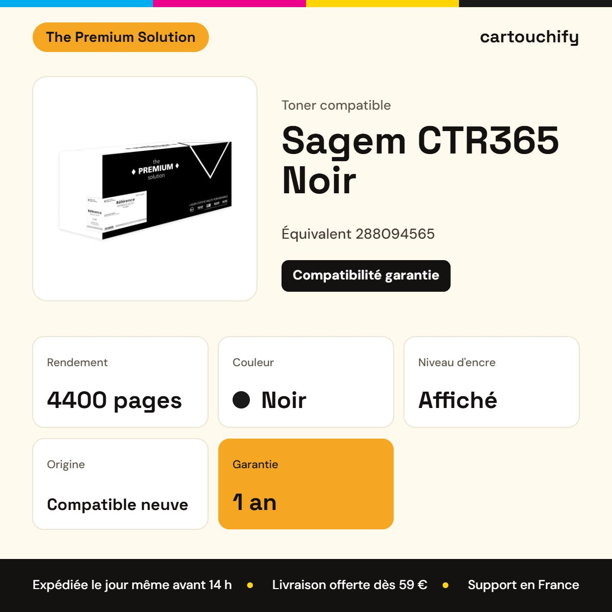 Sagem CTR365 Toner Noir compatible équivalent à 288094565 : caractéristiques