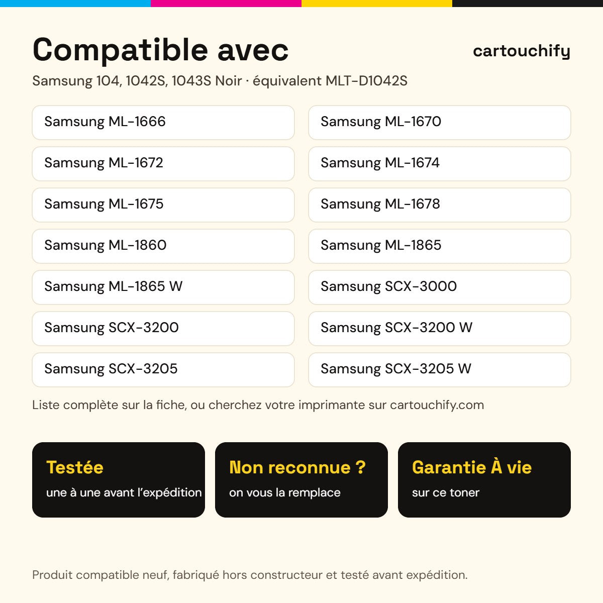Imprimantes compatibles avec Samsung 104, 1042S, 1043S Toner Noir compatible équivalent à MLT-D1042S, MLT-D1043S · Switch